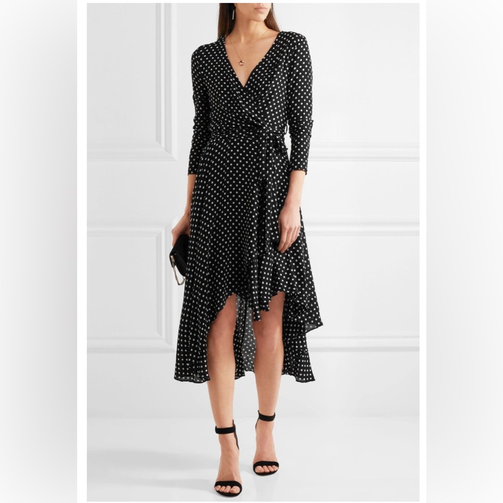 Zimmermann $800 black wrap polka dot midi dress size 0